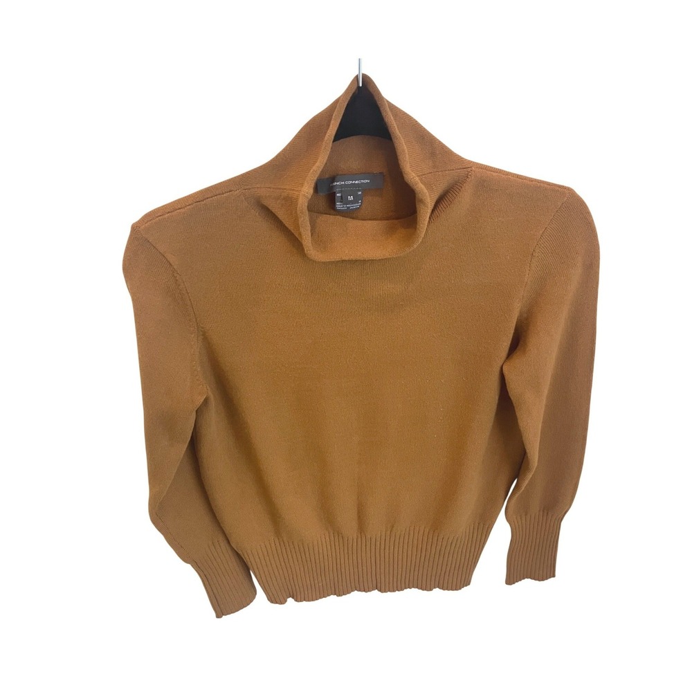French Connection Womens Turtleneck Sweater M Brown Ribbed Knit Pullover